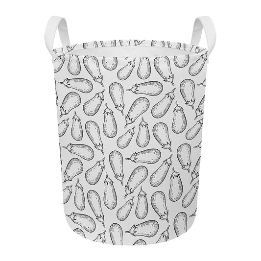 White Eggplant Drawing Print Round Laundry Basket