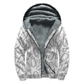 White Eggplant Drawing Print Sherpa Lined Zip Up Hoodie