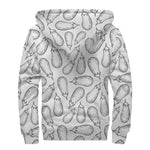 White Eggplant Drawing Print Sherpa Lined Zip Up Hoodie