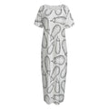 White Eggplant Drawing Print Short Sleeve Long Nightdress