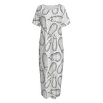White Eggplant Drawing Print Short Sleeve Long Nightdress