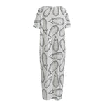 White Eggplant Drawing Print Short Sleeve Long Nightdress