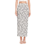 White Eggplant Drawing Print Side Slit Maxi Skirt