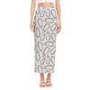 White Eggplant Drawing Print Side Slit Maxi Skirt