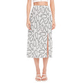 White Eggplant Drawing Print Side Slit Midi Skirt