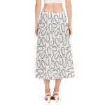 White Eggplant Drawing Print Side Slit Midi Skirt