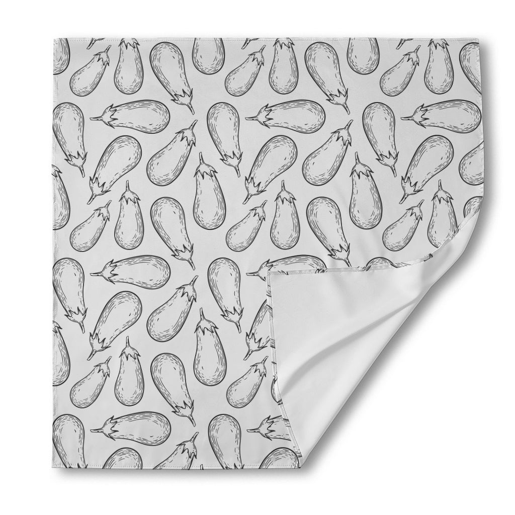 White Eggplant Drawing Print Silk Bandana