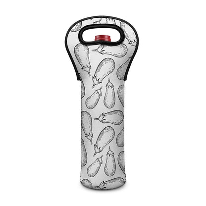 White Eggplant Drawing Print Single Neoprene Wine Tote