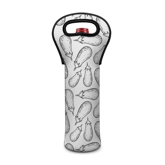 White Eggplant Drawing Print Single Neoprene Wine Tote