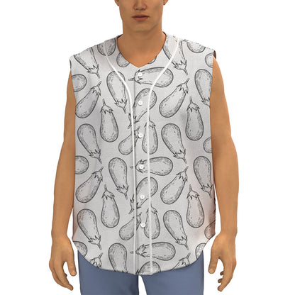 White Eggplant Drawing Print Sleeveless Baseball Jersey