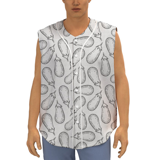 White Eggplant Drawing Print Sleeveless Baseball Jersey
