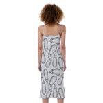 White Eggplant Drawing Print Slim Fit Midi Cami Dress