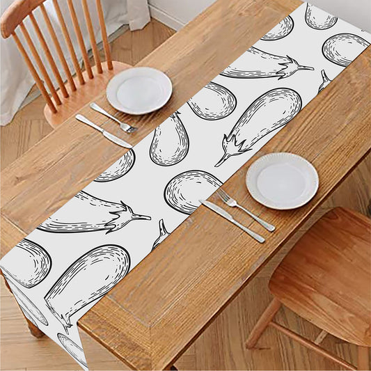White Eggplant Drawing Print Table Runner