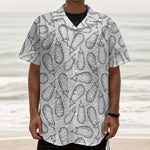 White Eggplant Drawing Print Textured Short Sleeve Shirt