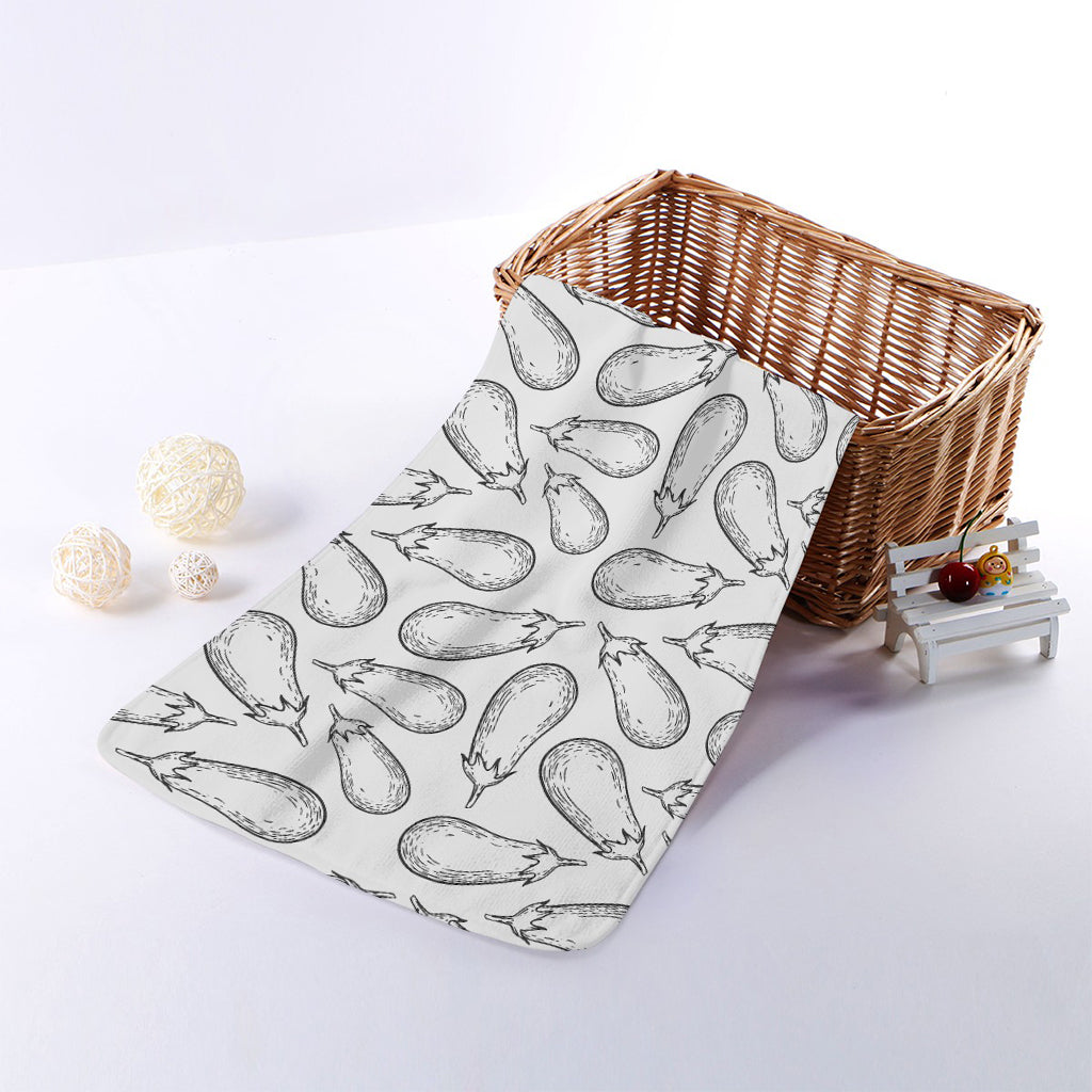 White Eggplant Drawing Print Towel