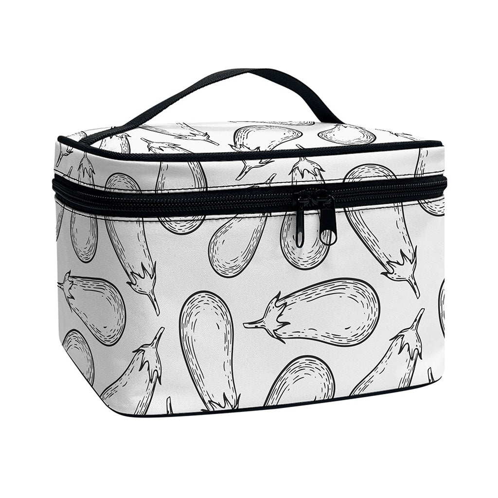 White Eggplant Drawing Print Travel Makeup Bag