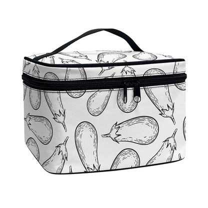 White Eggplant Drawing Print Travel Makeup Bag