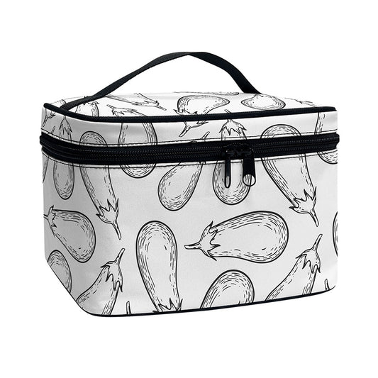 White Eggplant Drawing Print Travel Makeup Bag
