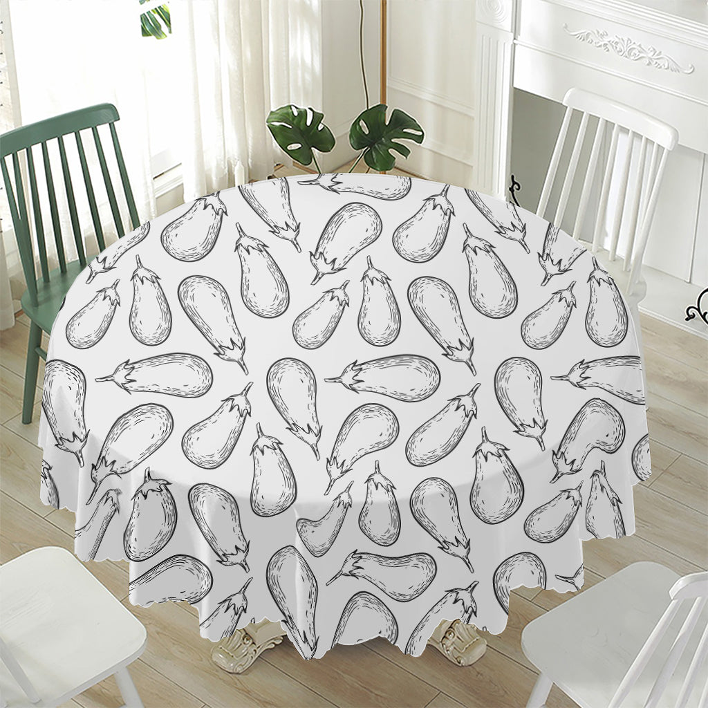 White Eggplant Drawing Print Waterproof Round Tablecloth