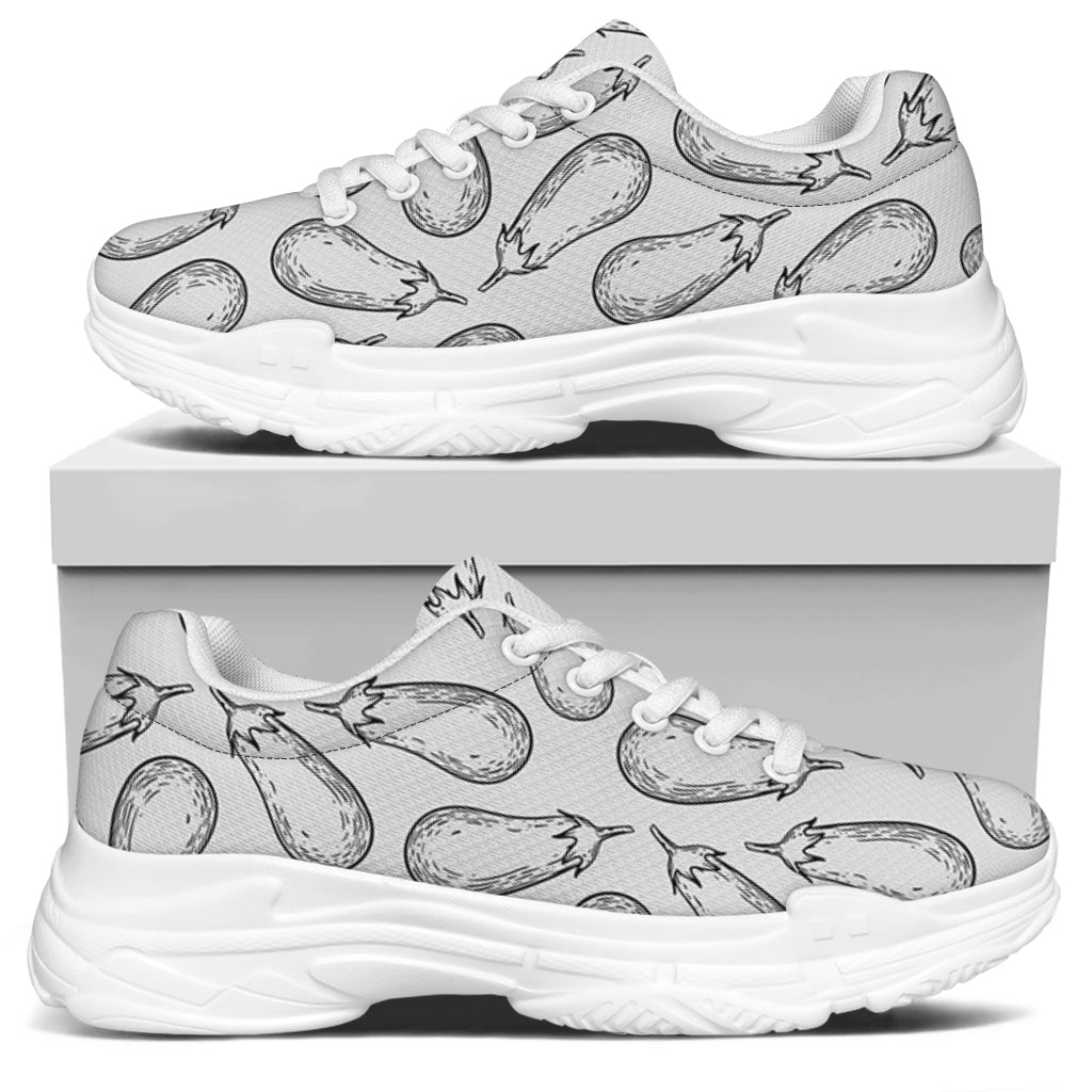 White Eggplant Drawing Print White Chunky Shoes