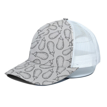 White Eggplant Drawing Print White Mesh Trucker Cap
