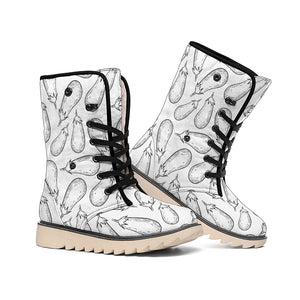 White Eggplant Drawing Print Winter Boots