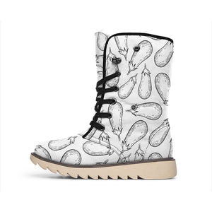 White Eggplant Drawing Print Winter Boots