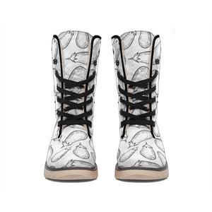 White Eggplant Drawing Print Winter Boots