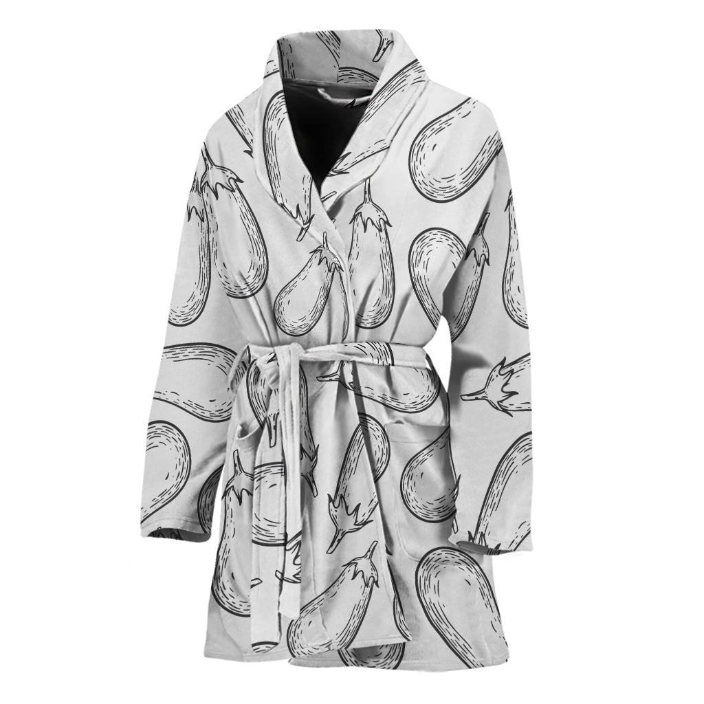 White Eggplant Drawing Print Women's Bathrobe