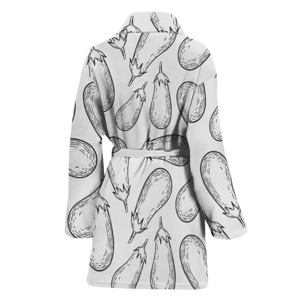 White Eggplant Drawing Print Women's Bathrobe
