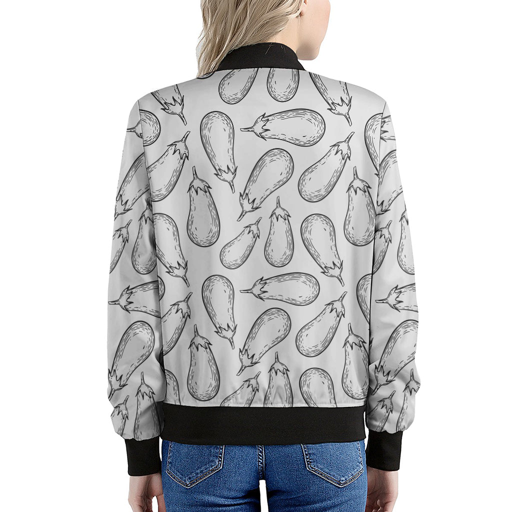 White Eggplant Drawing Print Women's Bomber Jacket