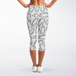 White Eggplant Drawing Print Women's Capri Leggings