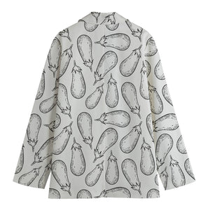 White Eggplant Drawing Print Women's Cotton Blazer