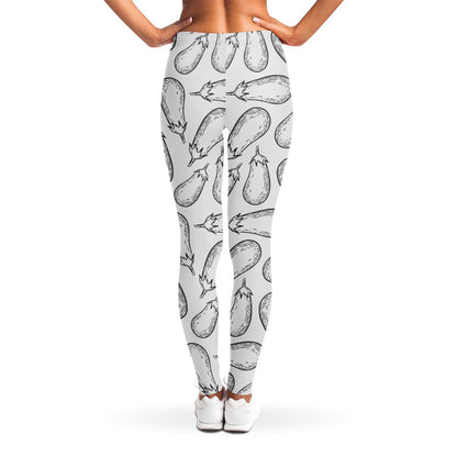 White Eggplant Drawing Print Women's Leggings