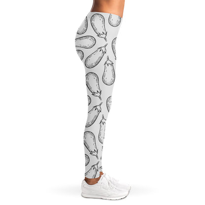 White Eggplant Drawing Print Women's Leggings