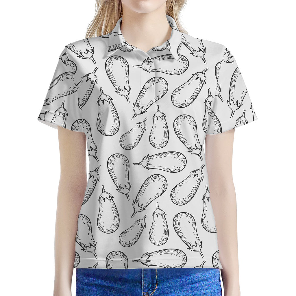 White Eggplant Drawing Print Women's Polo Shirt