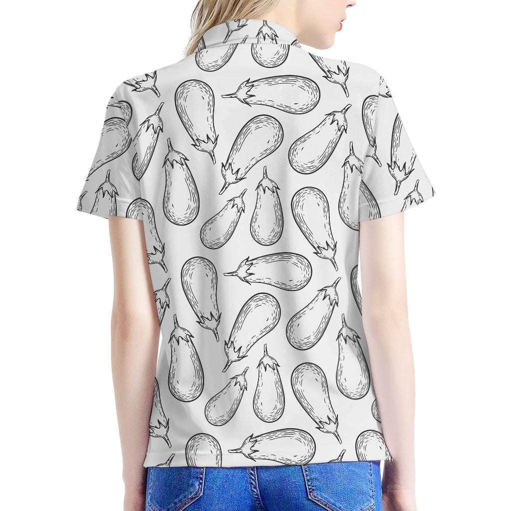 White Eggplant Drawing Print Women's Polo Shirt