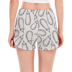 White Eggplant Drawing Print Women's Split Running Shorts