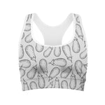 White Eggplant Drawing Print Women's Sports Bra