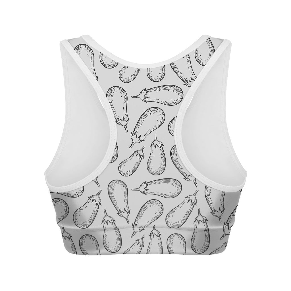 White Eggplant Drawing Print Women's Sports Bra