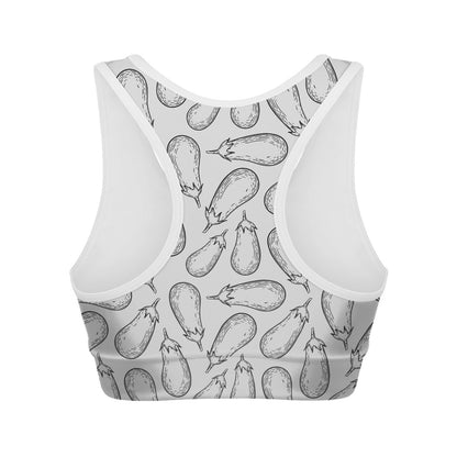 White Eggplant Drawing Print Women's Sports Bra