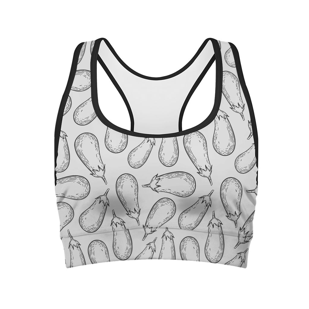 White Eggplant Drawing Print Women's Sports Bra