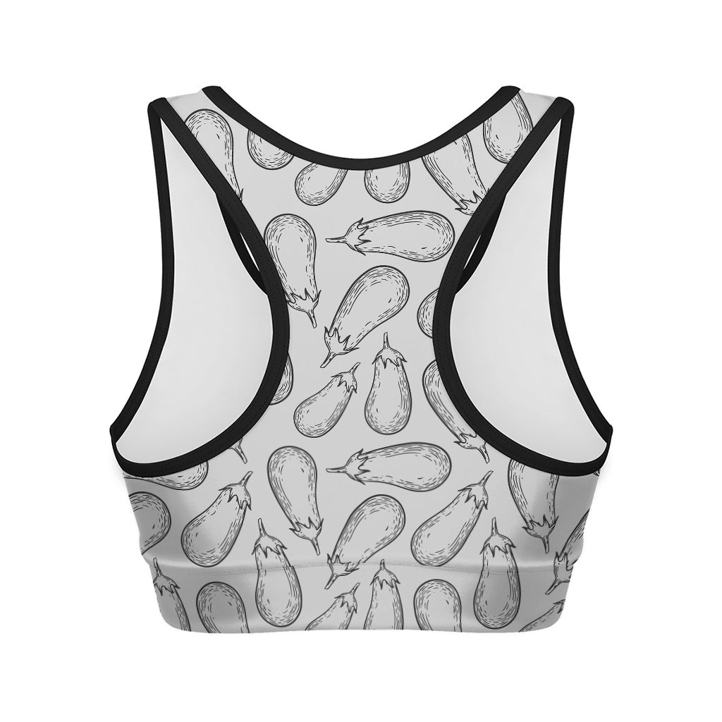 White Eggplant Drawing Print Women's Sports Bra