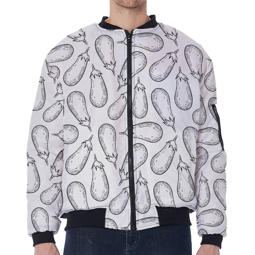 White Eggplant Drawing Print Zip Sleeve Bomber Jacket