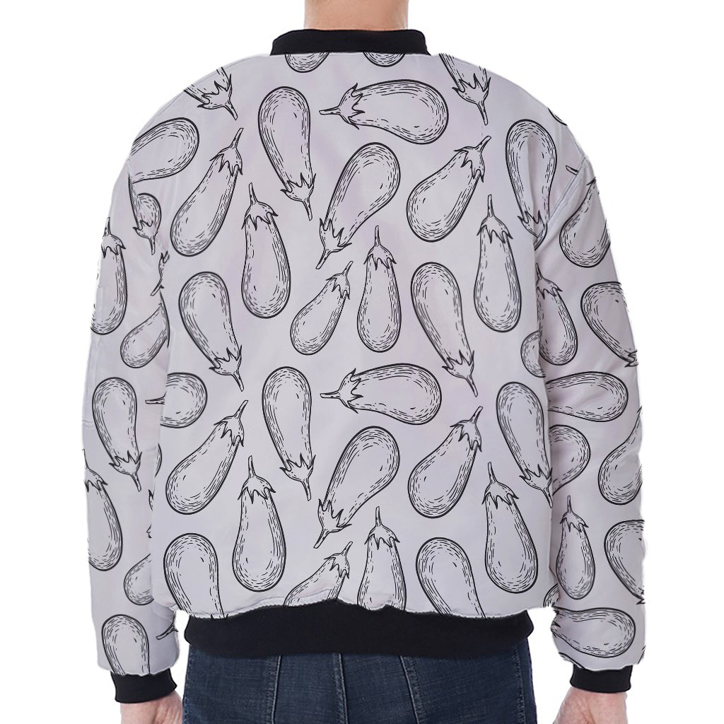 White Eggplant Drawing Print Zip Sleeve Bomber Jacket