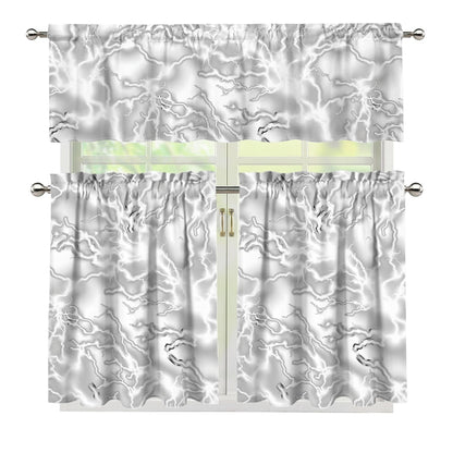 White Electric Lightning Print 3 Piece Kitchen Curtains