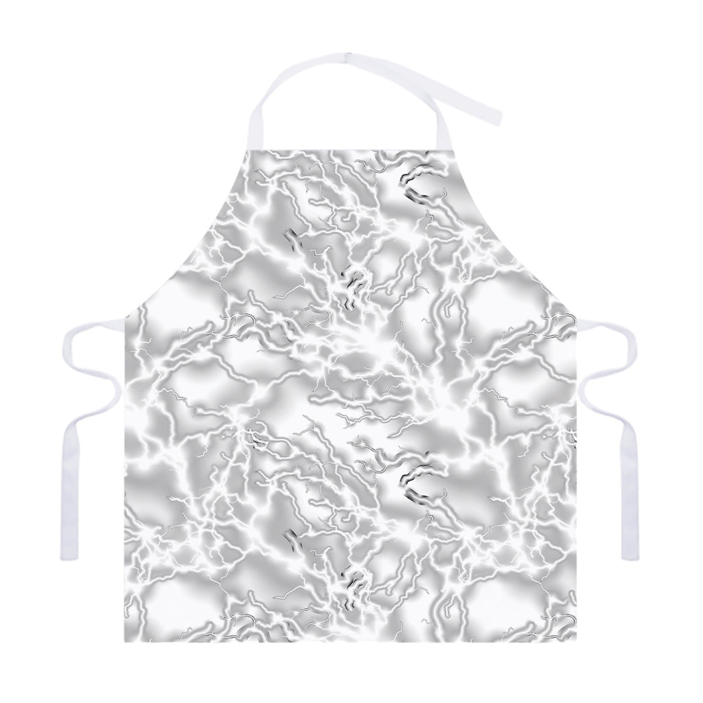 White Electric Lightning Print Adjustable Apron