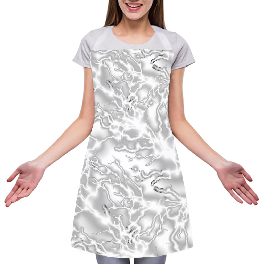 White Electric Lightning Print Adjustable Apron