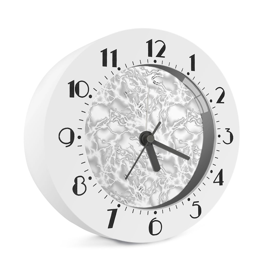 White Electric Lightning Print Alarm Clock