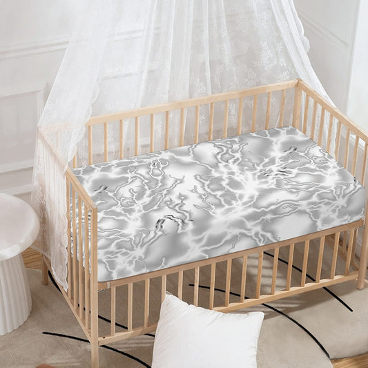White Electric Lightning Print Baby Crib Sheet